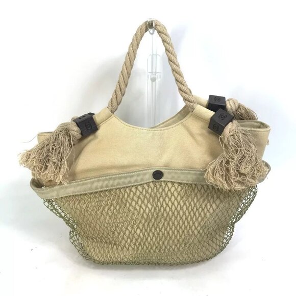 CHANEL CC Mark Clover Flower fish bag net bag Tote Bag Shoulder Bag Canvas Beige - Picture 14 of 16